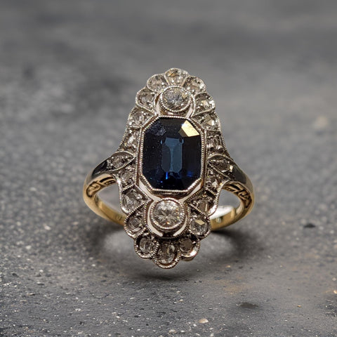 Antik Ring 14Kt Gelbg. & Diamanten